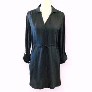 Anthropologie HD in Paris Carmina Front Button Shirt Dress in Black Small
